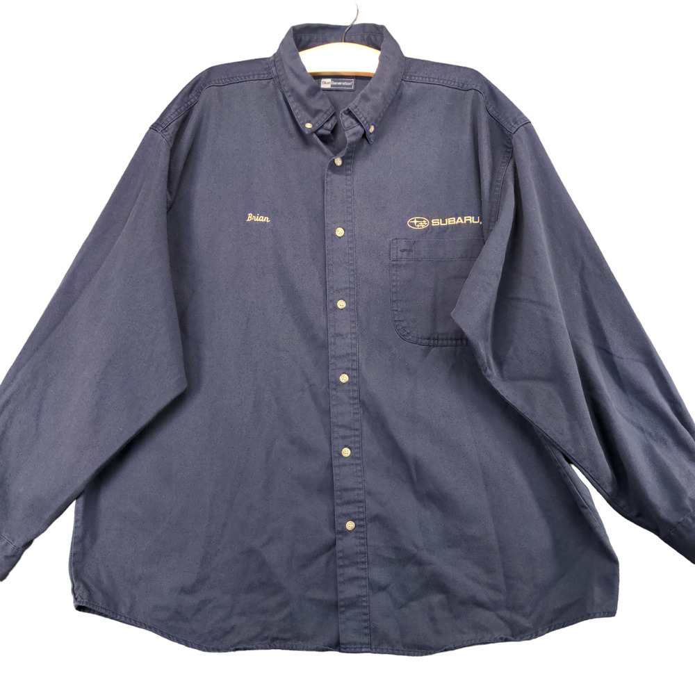 Subaru Men's Uniform Button Up Shirt Blue 2XL Long Sleeve Polycotton Blend
